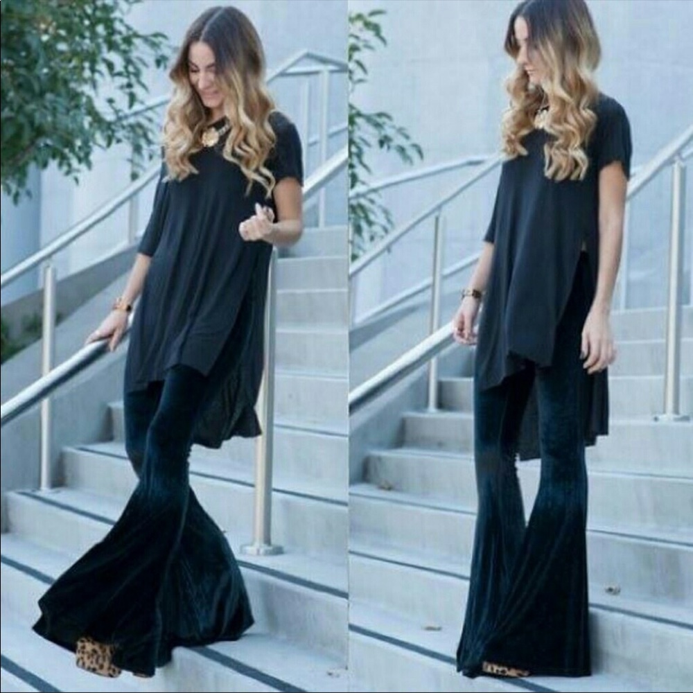 Brandy Melville crushed black velvet bell pant
